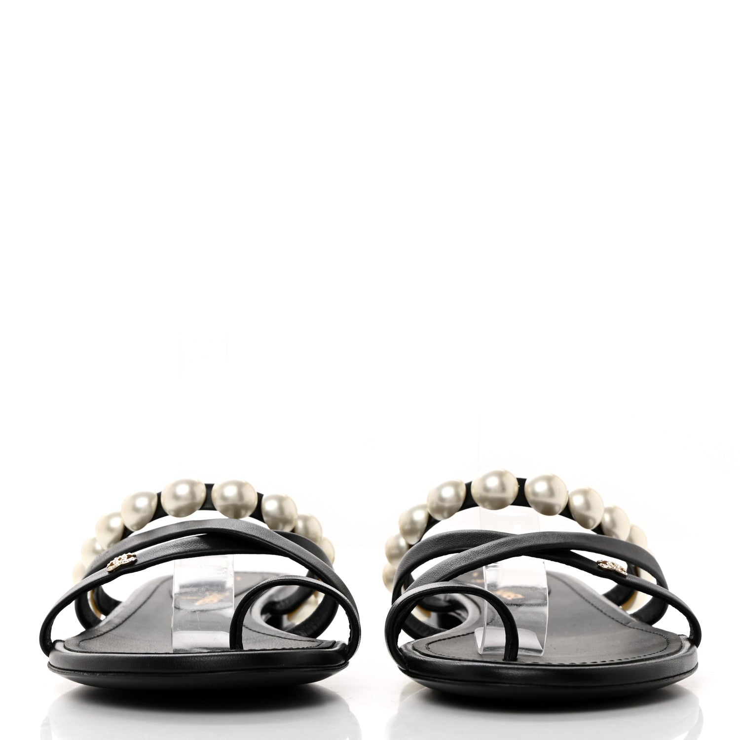 Chanel Lambskin Pearl Toe Ring Sandals 37 Black 2 of 8