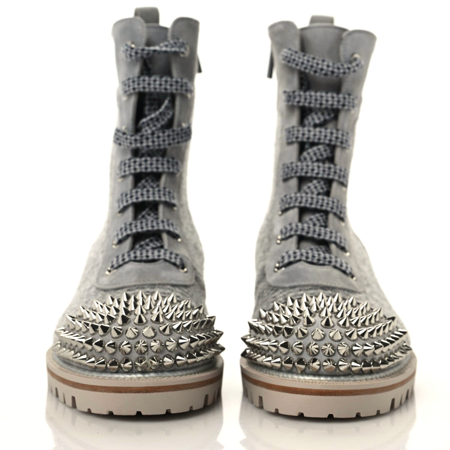 Christian Louboutin Suede Tweed Spikes Flat Boots 37.5 Grey 2 of 8