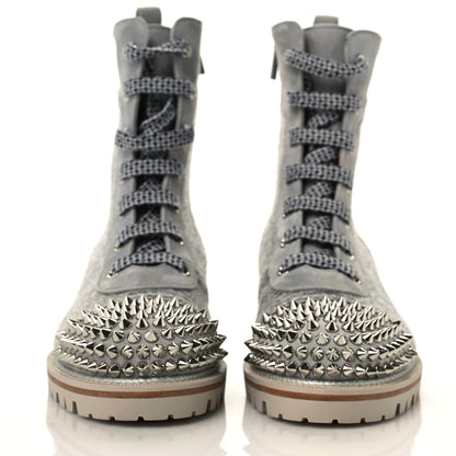 Christian Louboutin Suede Tweed Spikes Flat Boots 37.5 Grey 2 of 8
