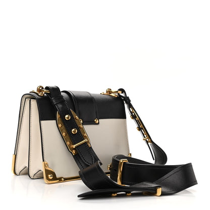 Prada City Calfskin Saffiano Cahier Bag White Black 3 of 9