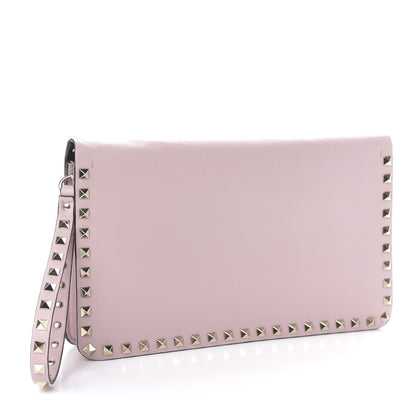 Valentino Garavani Calfskin Rockstud Side Slip Wristlet Clutch Water Rose 3 of 12