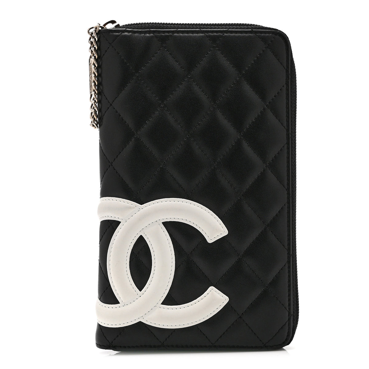 Calfskin Cambon Zip Around Organizer Wallet Black White