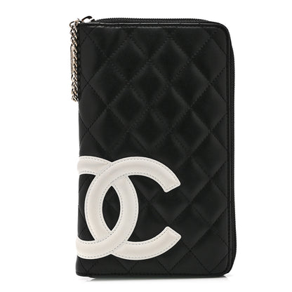 Chanel Calfskin Cambon Zip Around Organizer Wallet Black White 1 of 14