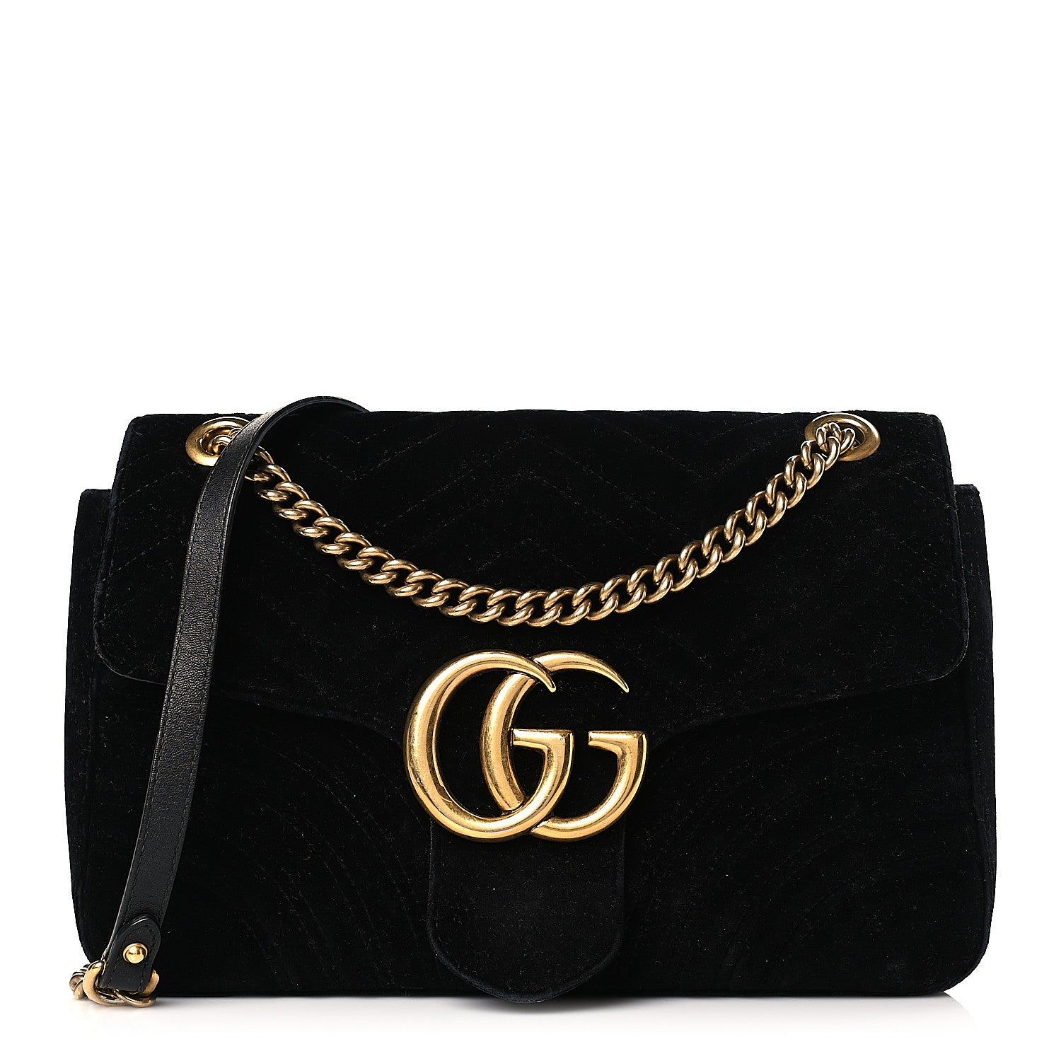 Gucci Velvet Matelasse Medium GG Marmont Shoulder Bag Black 1 of 9