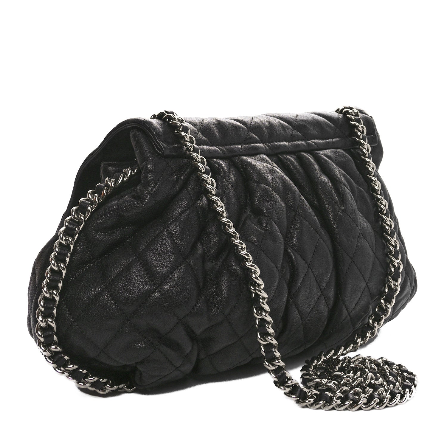Chanel Washed Lambskin Quilted Large Chain Around Messenger Black 2 of 12