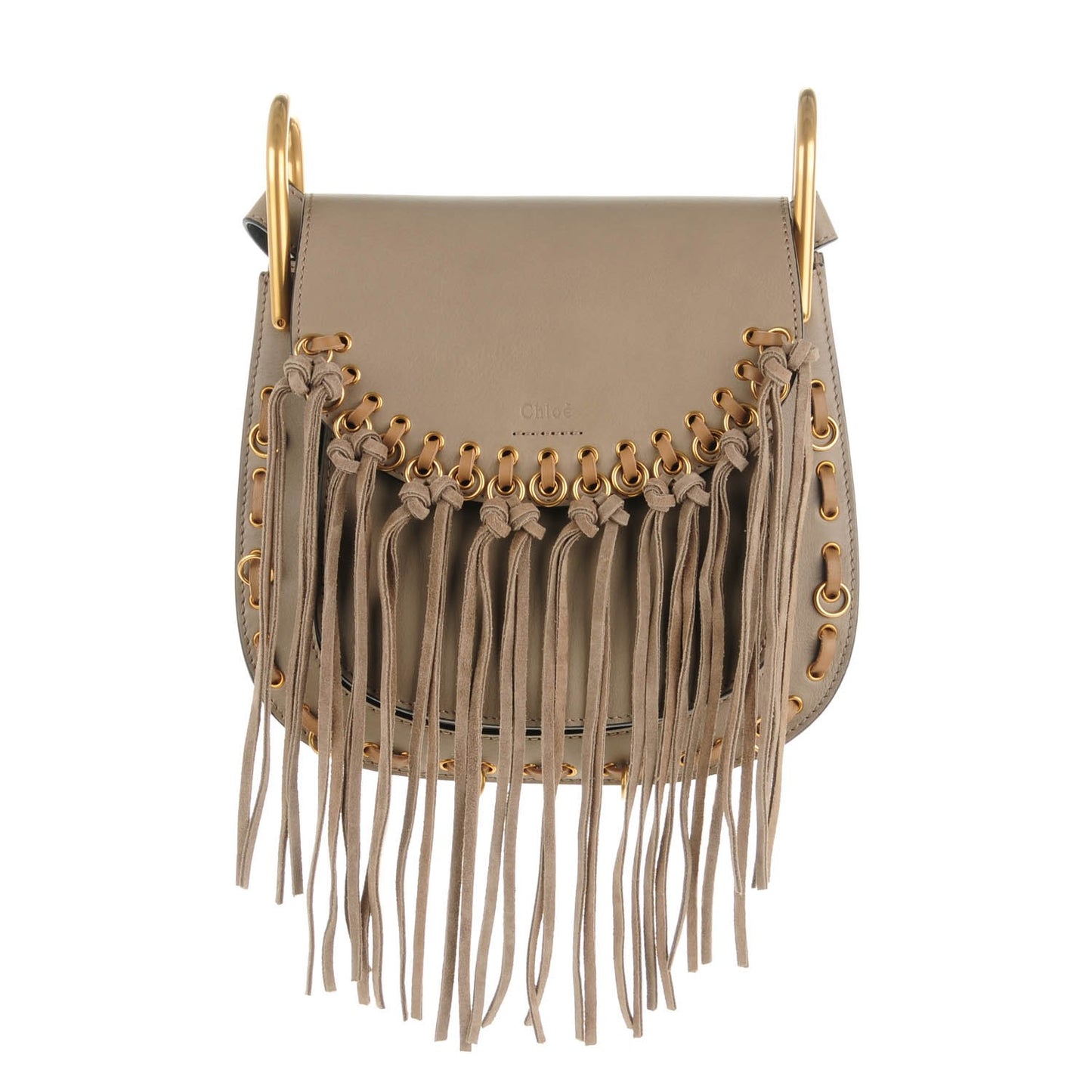 Calfskin Suede Small Hudson Fringe Shoulder Bag Motty Grey