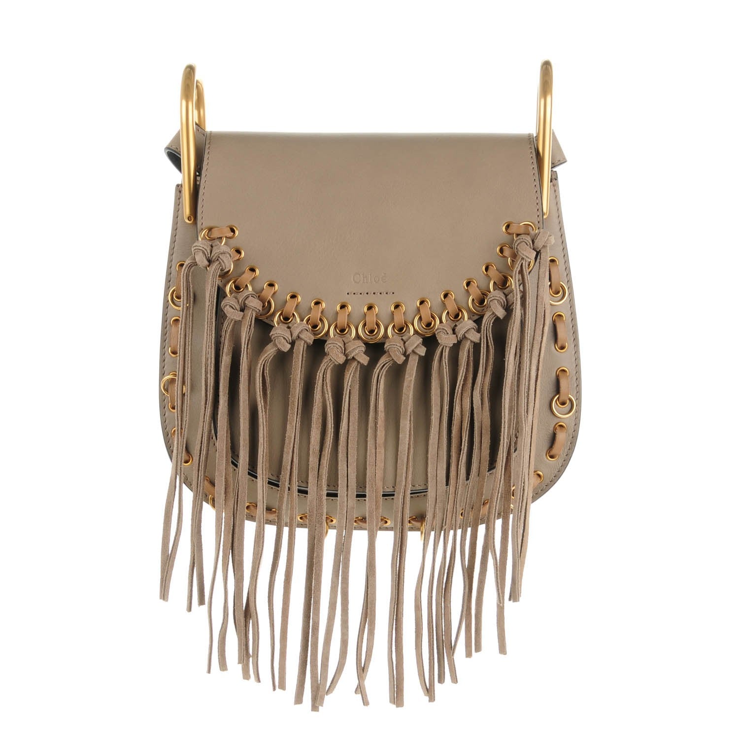 Chloe Calfskin Suede Small Hudson Fringe Shoulder Bag Motty Grey 1 of 7