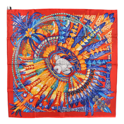 Hermes Silk La Danse Pacifique Scarf 90 Rouge Bleu Vif Bouton D'O 1 of 5