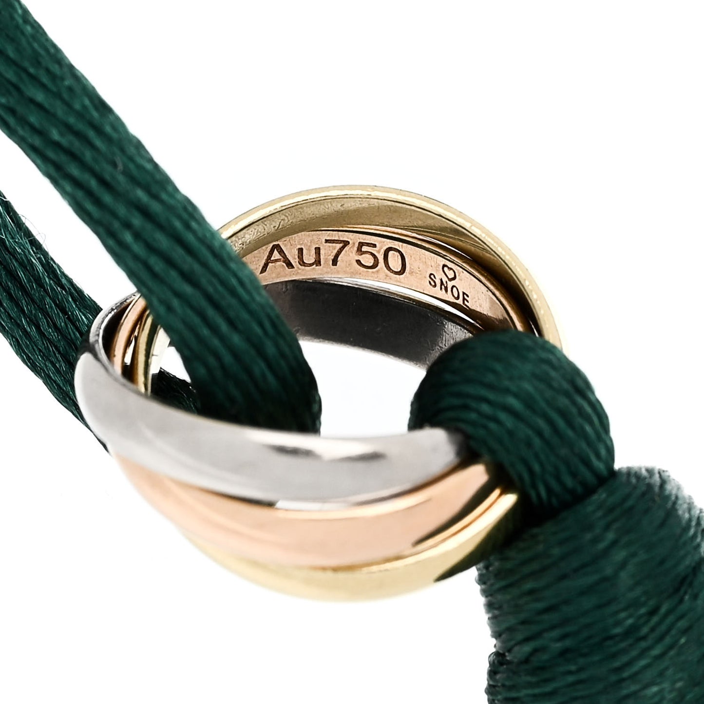 18K Pink Yellow White Gold Trinity Adjustable Cord Bracelet Green