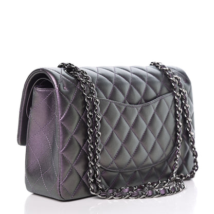 Chanel Iridescent Lambskin Quilted Medium Double Flap Dark Purple 3 of 16