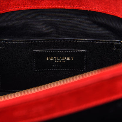 Saint Laurent Suede Mixed Matelasse Triquilt Large Monogram Envelope Satchel Red 8 of 10