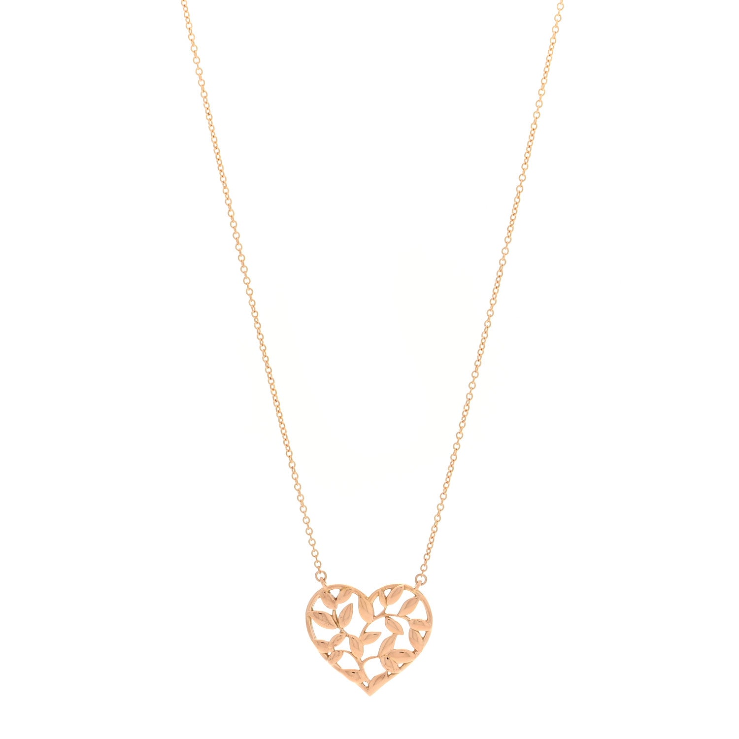Tiffany 18K Rose Gold Paloma Picasso Olive Leaf Heart Pendant Necklace 1 of 4