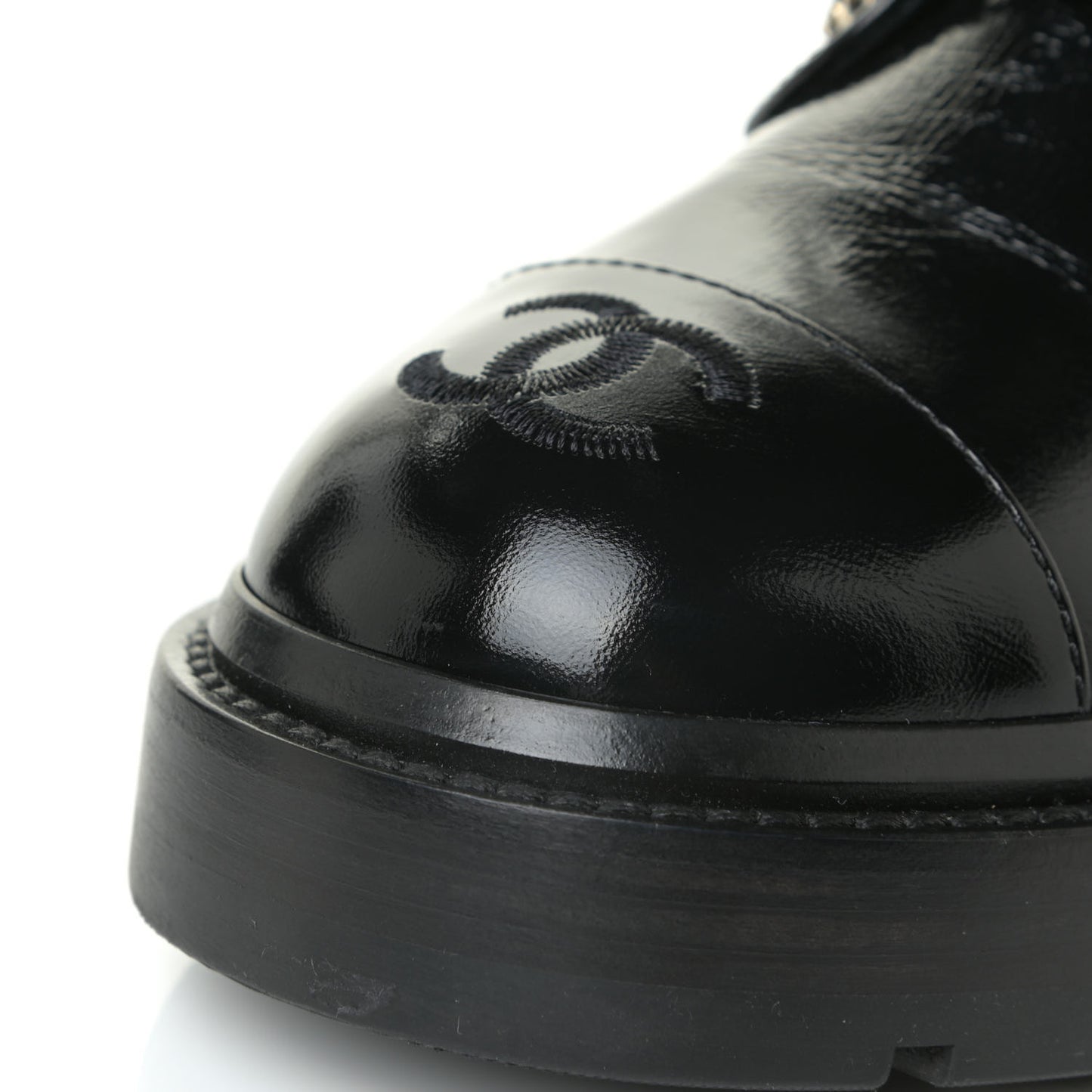 Shiny Calfskin Quilted Lace Up Combat Boots 37 Black