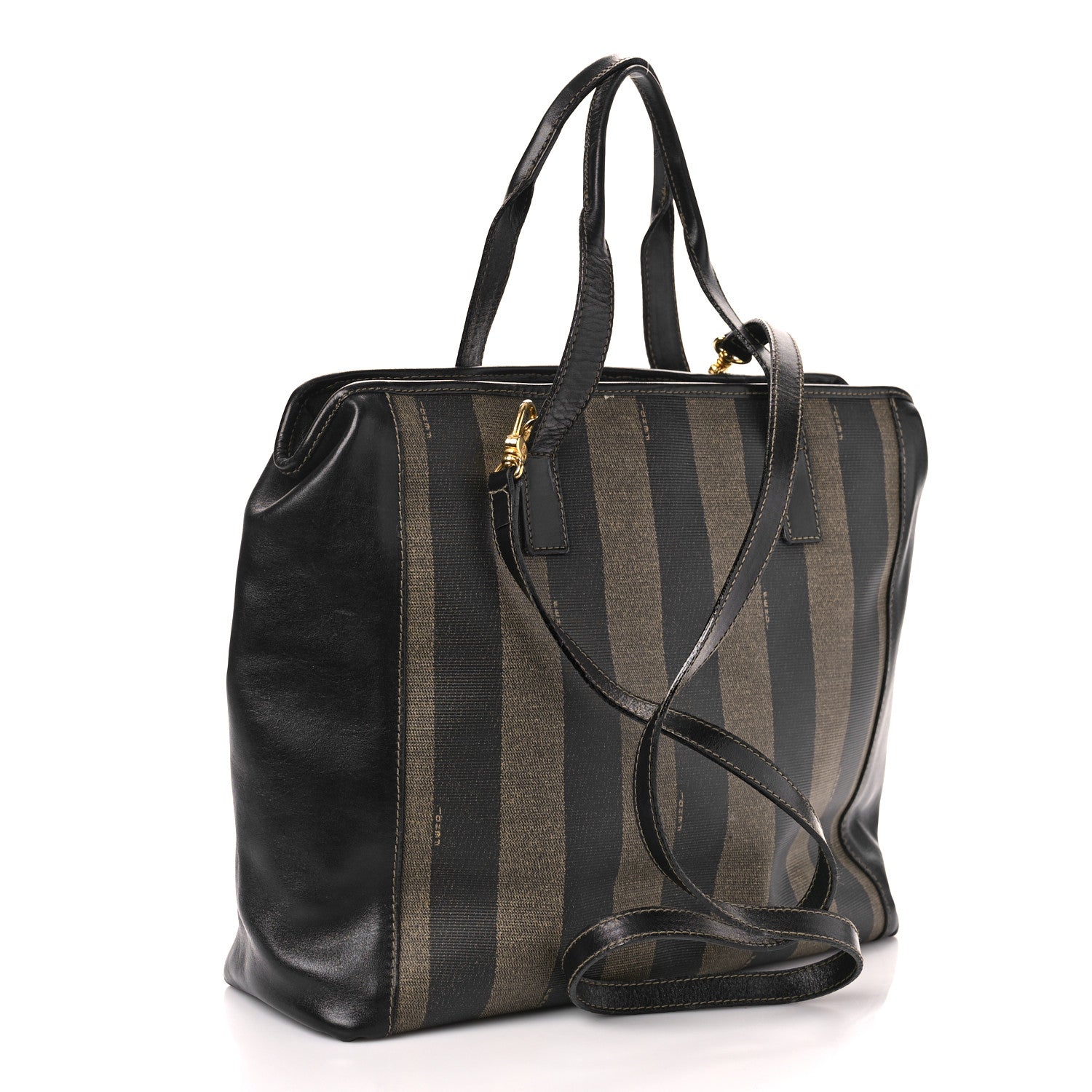 Fendi Calfskin Coated Canvas Pequin Tote Tobacco 3 of 10