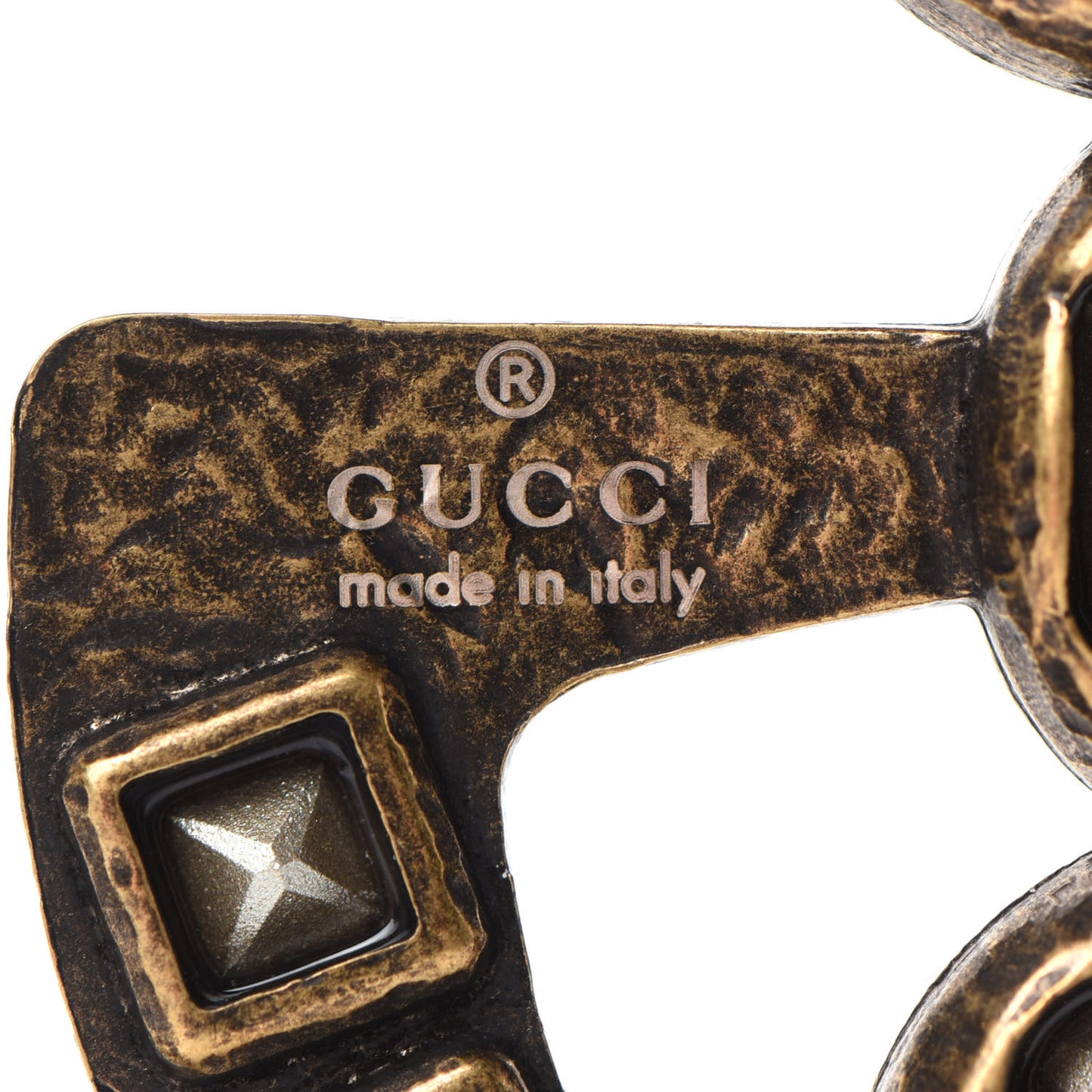 Metal Crystal Double G Brooch Aged Gold Multicolor