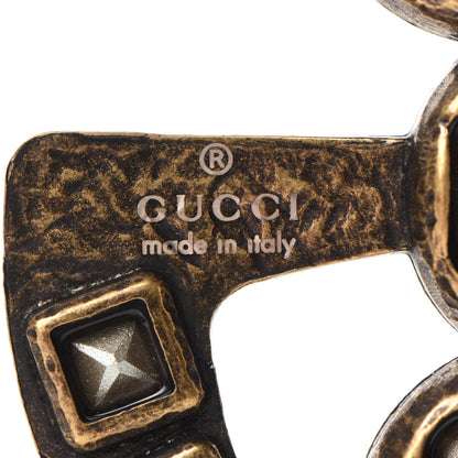 Gucci Metal Crystal Double G Brooch Aged Gold Multicolor 4 of 4