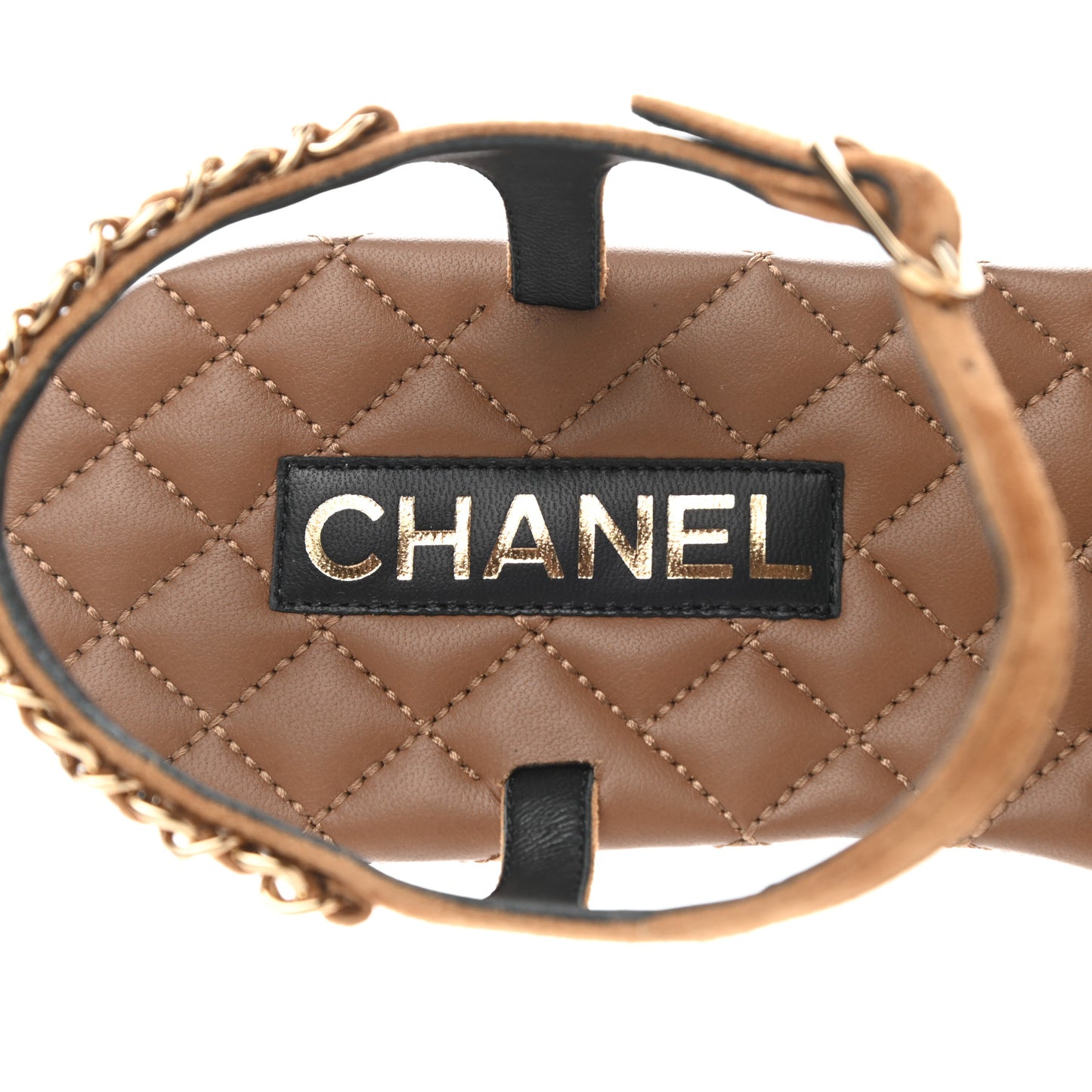 Suede Calfskin Chain Sandals 41 Brown