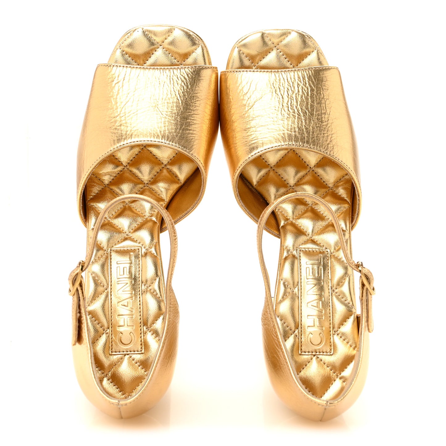 Laminated Crumpled Lambskin Platform Sandals 36.5 Gold
