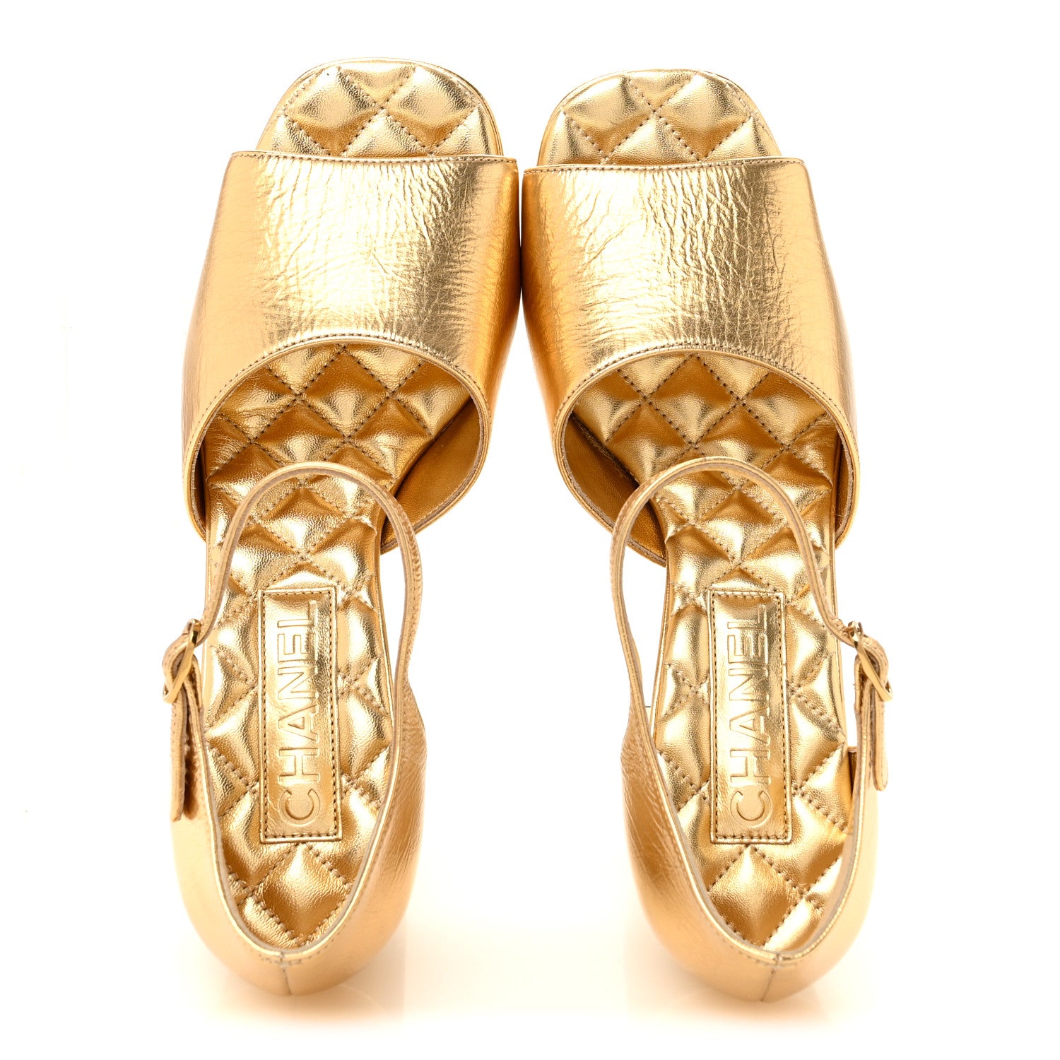Chanel Laminated Crumpled Lambskin Platform Sandals 36.5 Gold 2 of 10