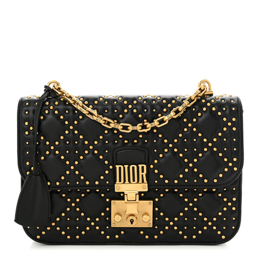 Lambskin Cannage Studded Large Dioraddict Flap Bag Black