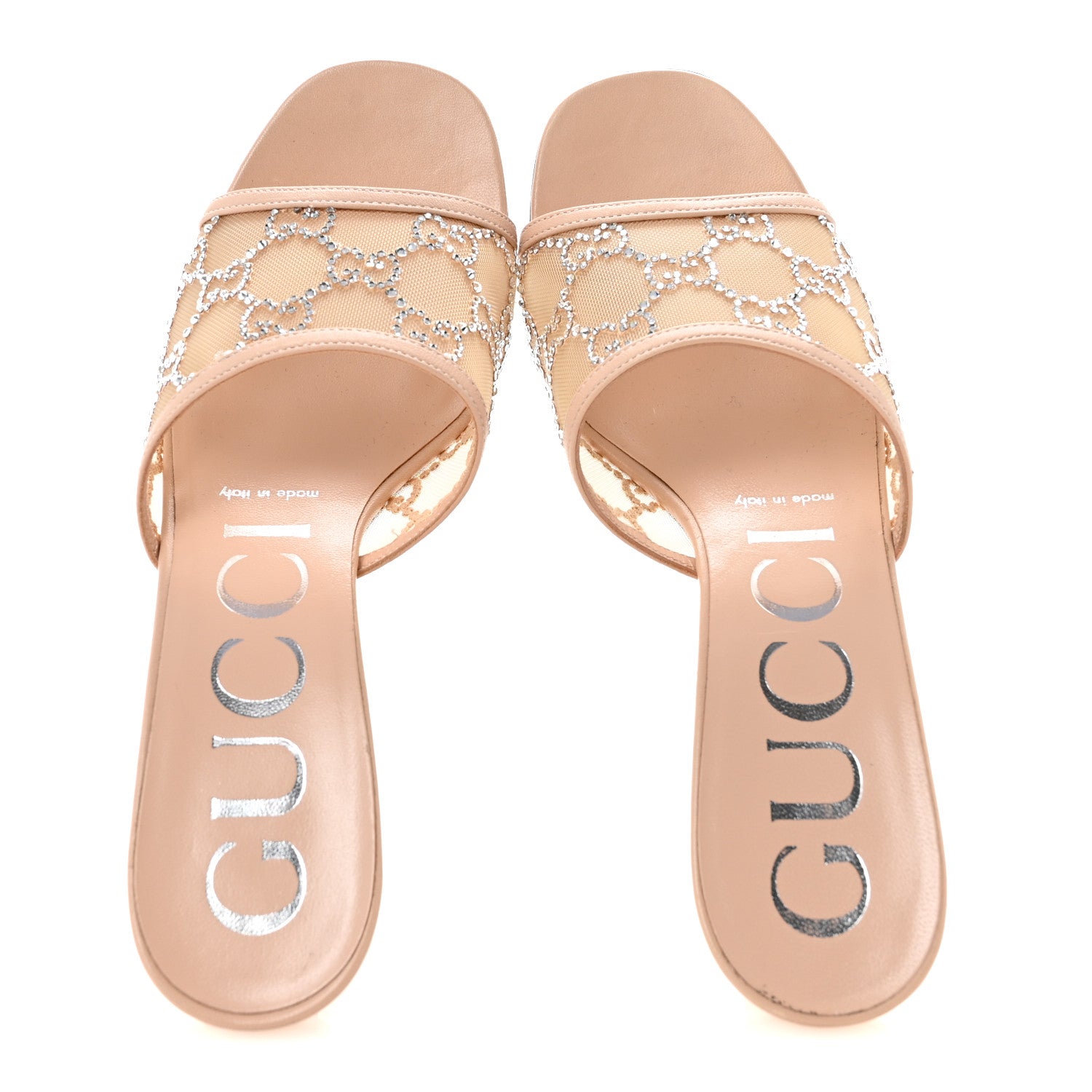 Gucci Tela Retino Kid Scamosciato Crystal GG Monogram Square Demi Mule Sandals 37 Light Pink 2 of 9
