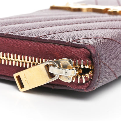 Saint Laurent Grain De Poudre Matelasse Chevron Monogram Zip Around Wallet Rouge Legion 9 of 10