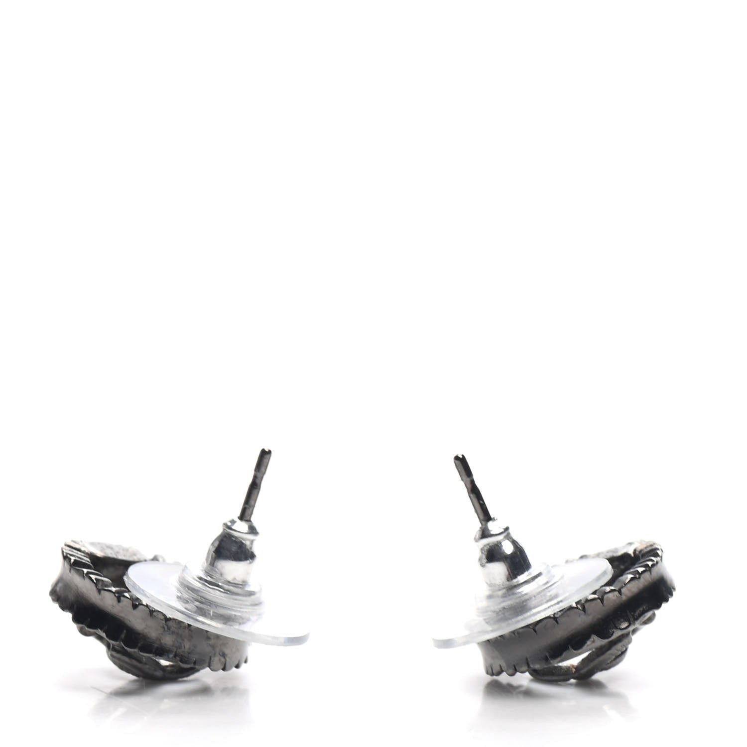 Chanel Ruthenium Crystal CC Round Earrings Silver 3 of 5