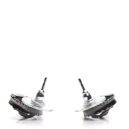 Chanel Ruthenium Crystal CC Round Earrings Silver 3 of 5