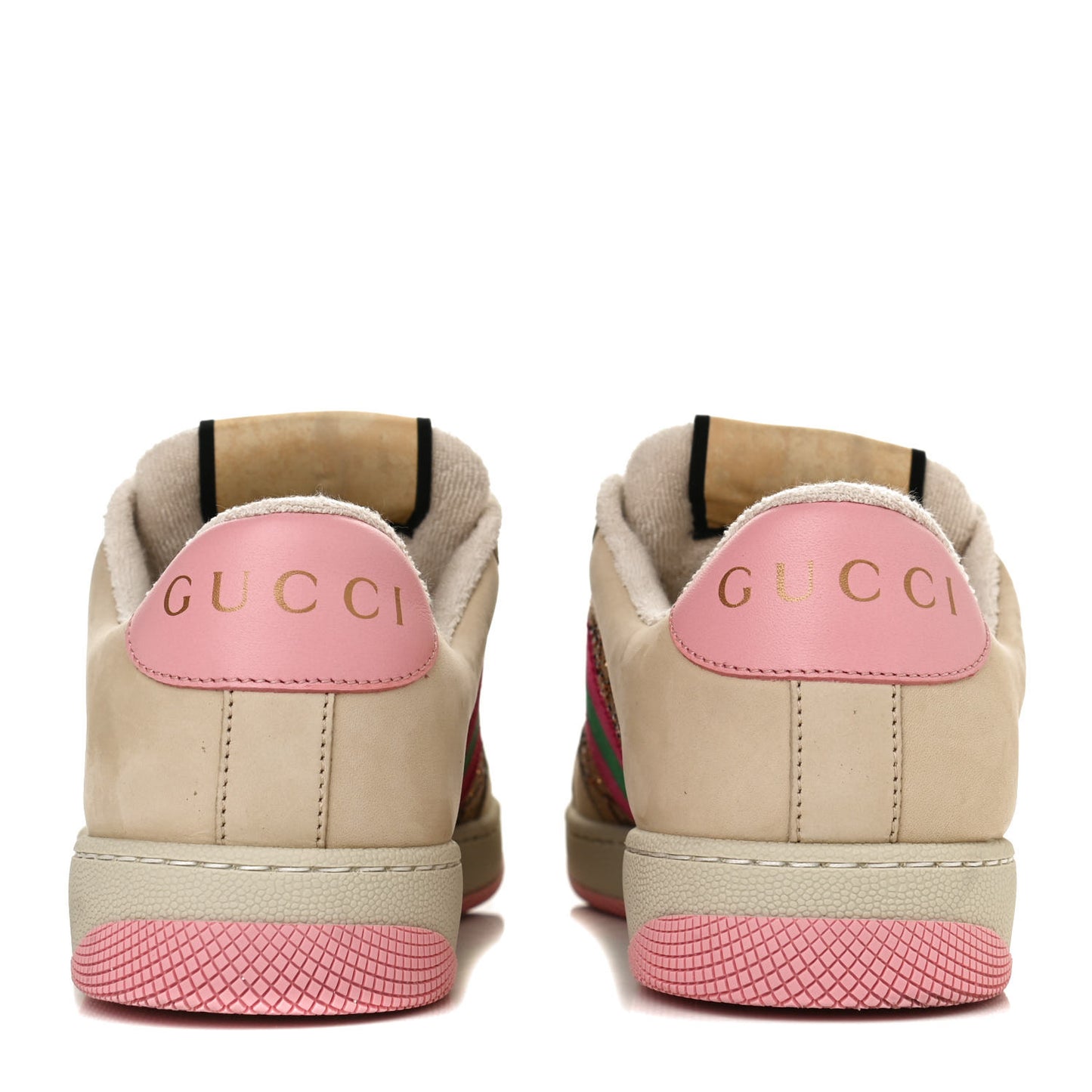 New GG Monogram Nubuck Web Crystal Embellished Womens Screener Sneakers 38 Camel Ebony Wild Rose