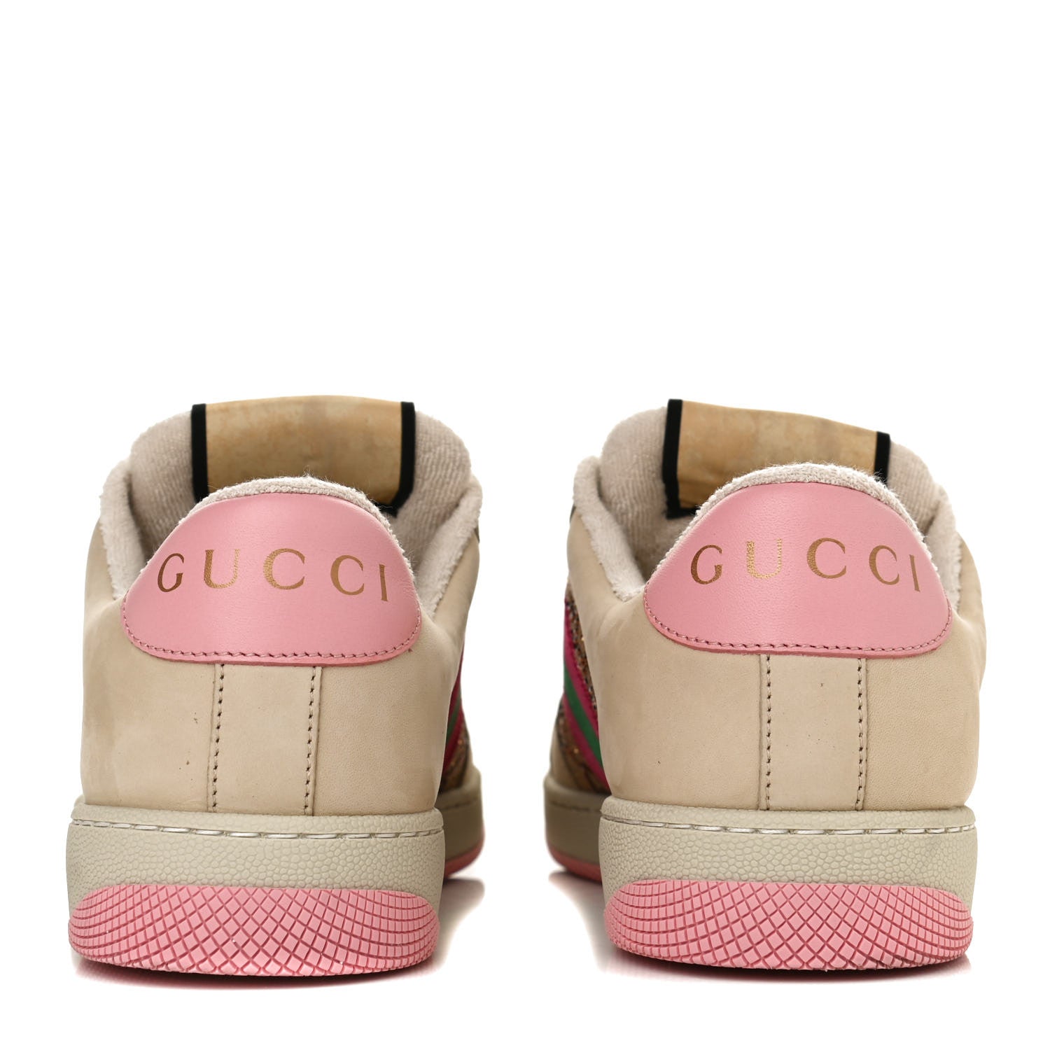 Gucci New GG Monogram Nubuck Web Crystal Embellished Womens Screener Sneakers 38 Camel Ebony Wild Rose 9 of 12
