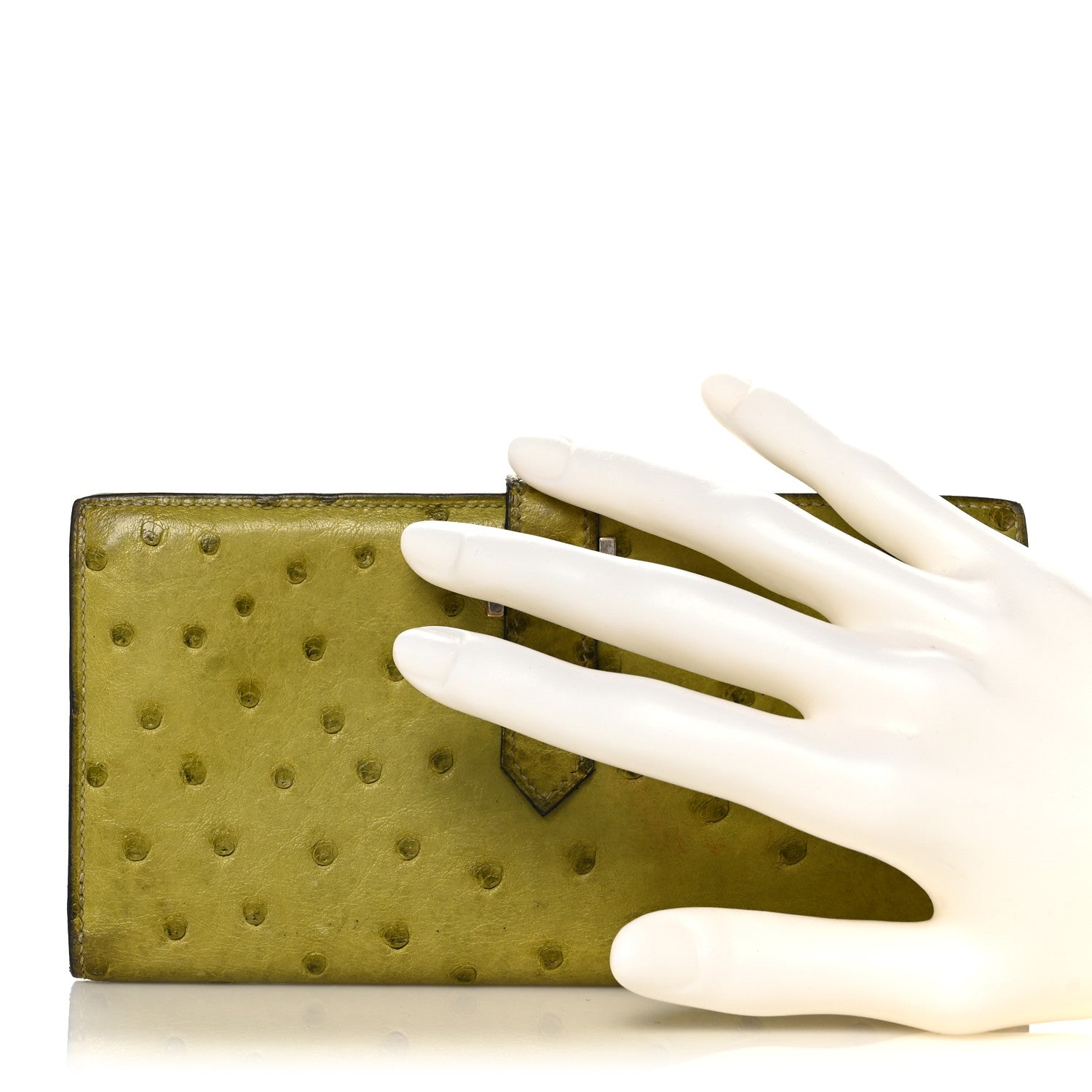 Hermes Ostrich Bearn Gusset Wallet Vert Anis 2 of 19
