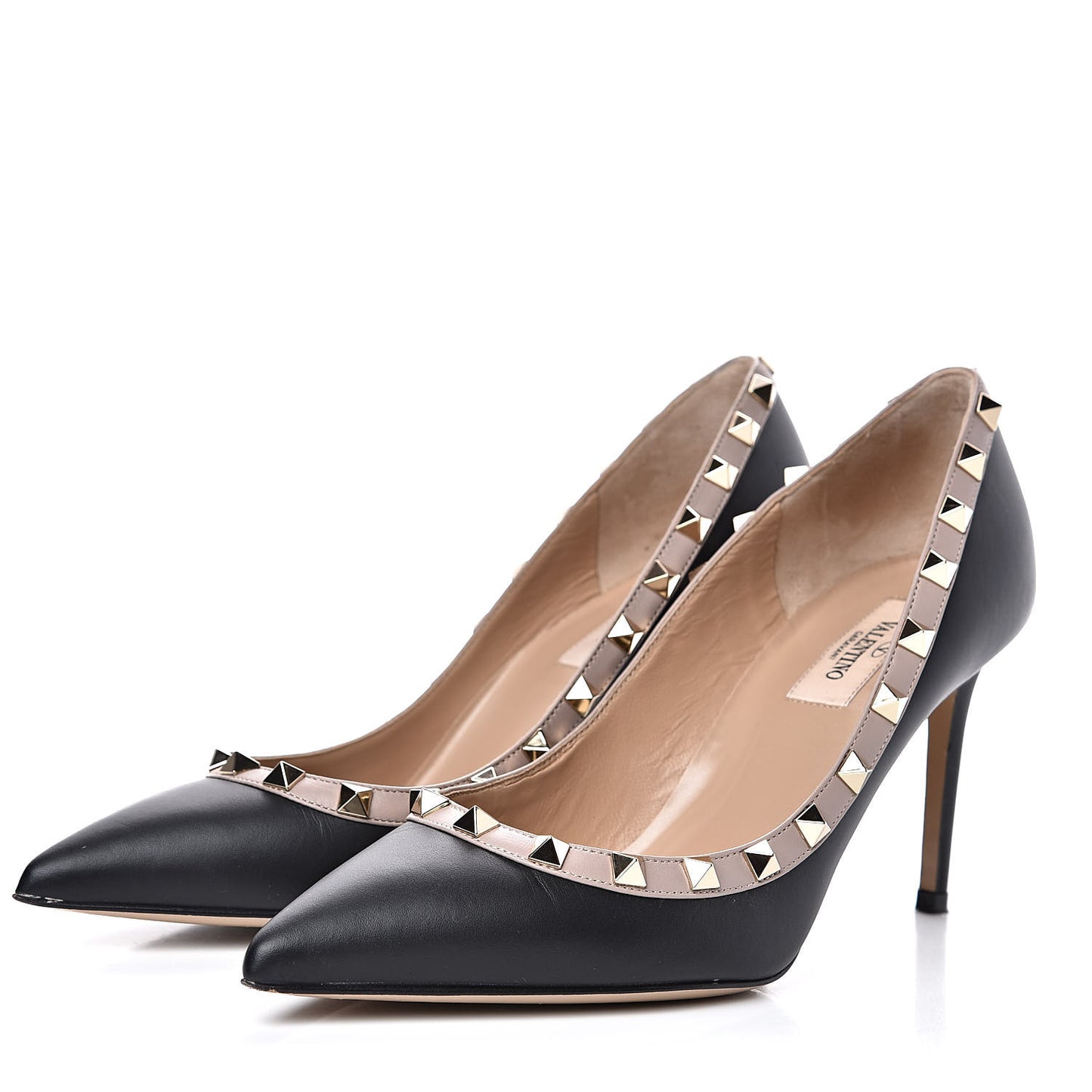 Calfskin Rockstud 85mm Pumps 37.5 Black Poudre