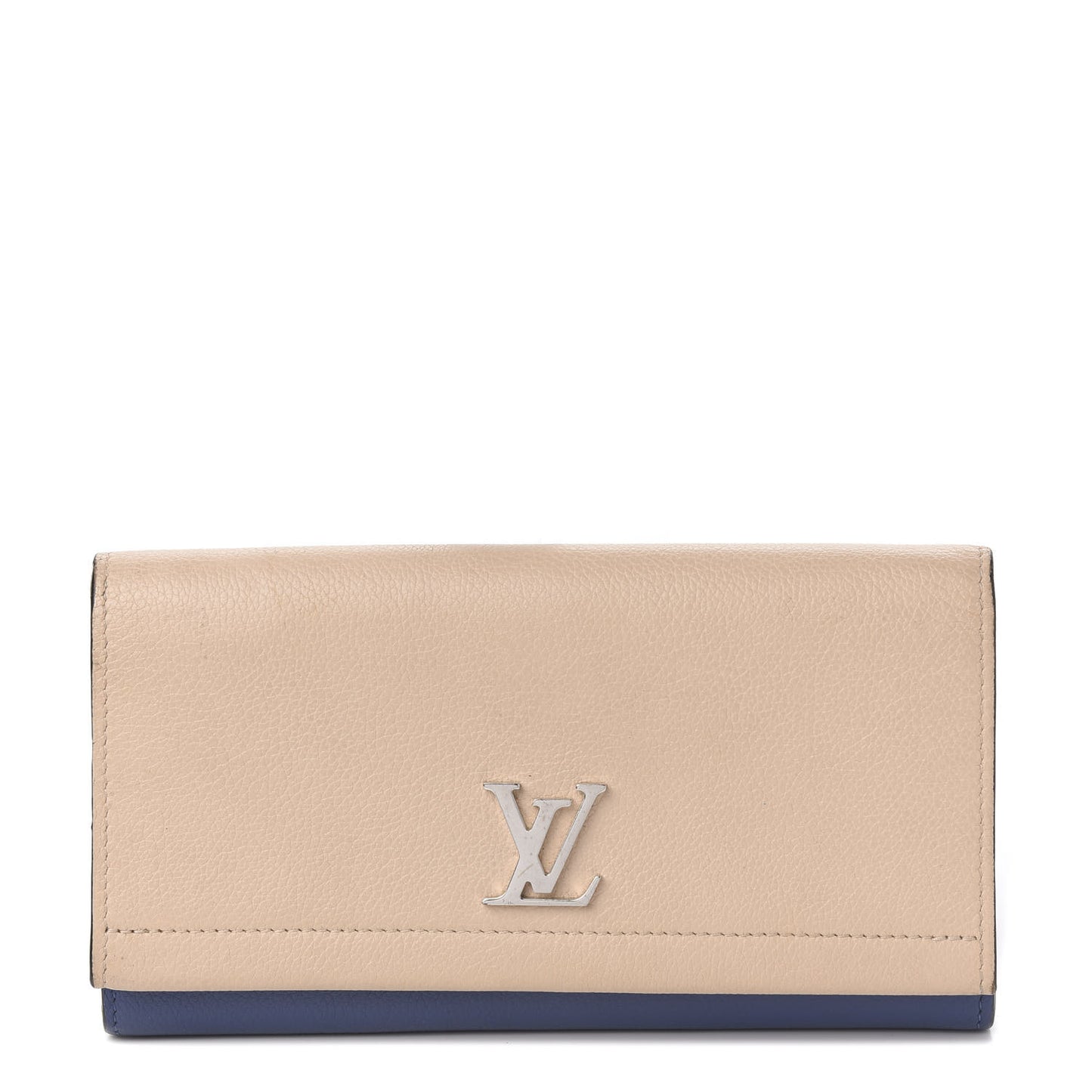 Calfskin Lockme II Wallet Vanille Denim