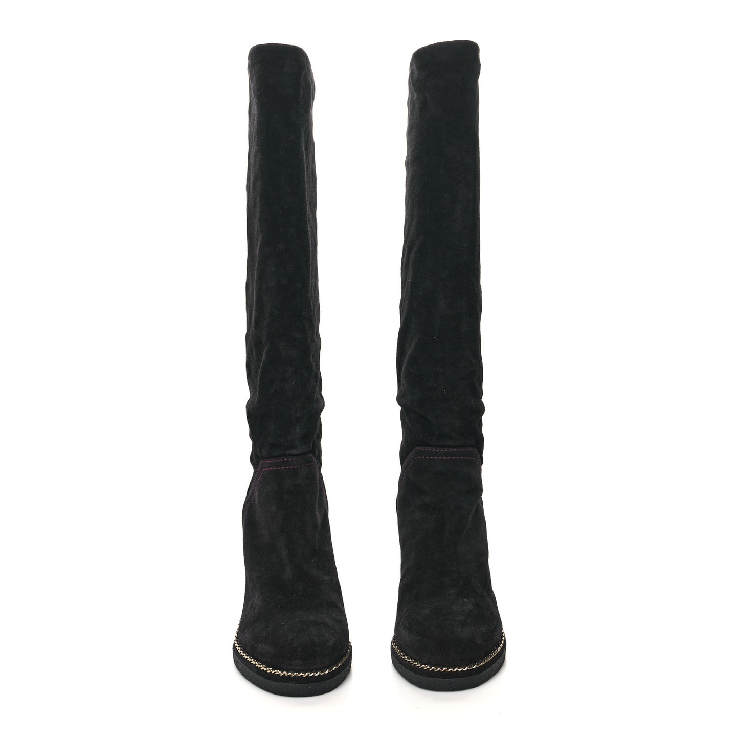 Suede Calfskin Chain Around High Boots 36 Black