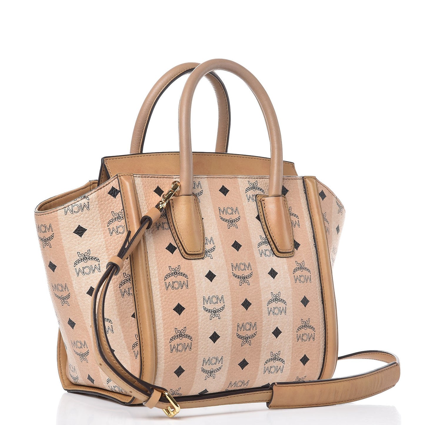 Striped Visetos Satchel Beige