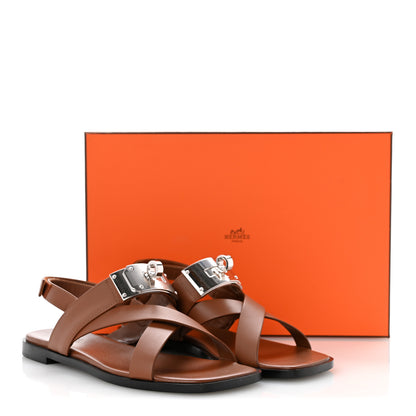 Hermes Calfskin Womens Ines Sandals 37 Gold 11 of 11
