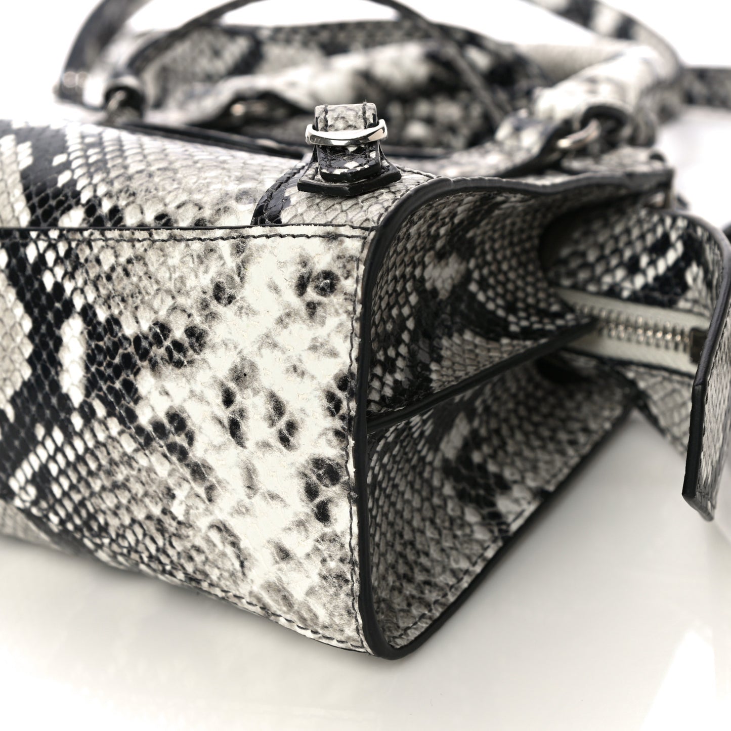 Grained Calfskin Snake Effect Neo Classic Silver Hardware Mini City Black White