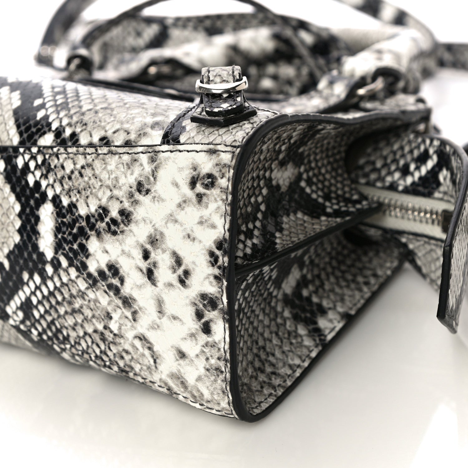 Balenciaga Grained Calfskin Snake Effect Neo Classic Silver Hardware Mini City Black White 8 of 8