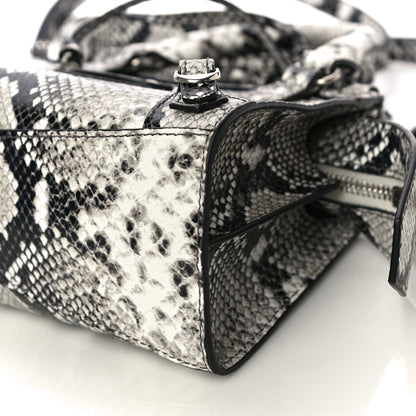 Balenciaga Grained Calfskin Snake Effect Neo Classic Silver Hardware Mini City Black White 8 of 8