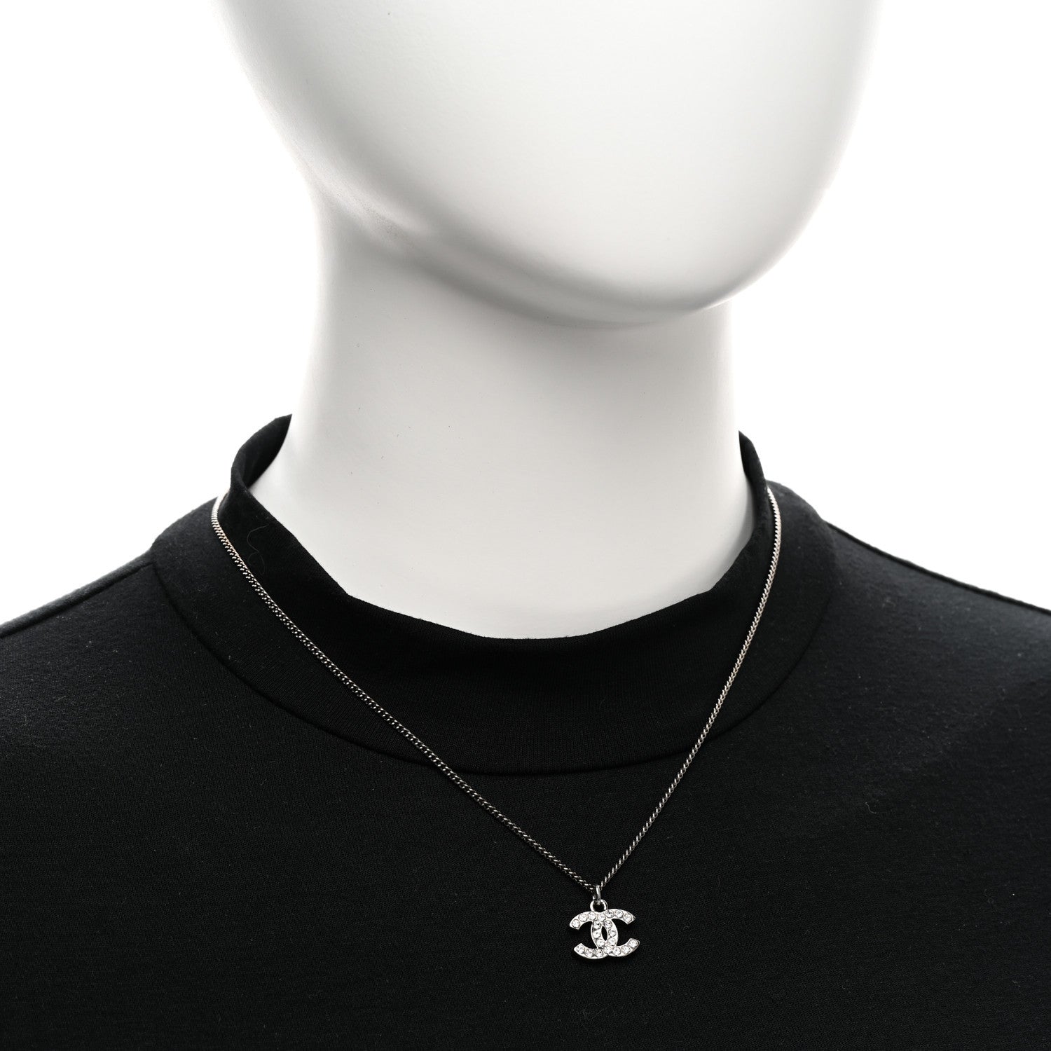 Chanel Crystal Timeless CC Necklace Silver 2 of 4