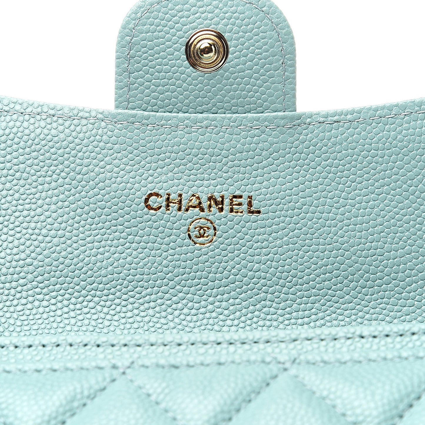 Caviar Quilted Flap Card Holder Wallet Blue