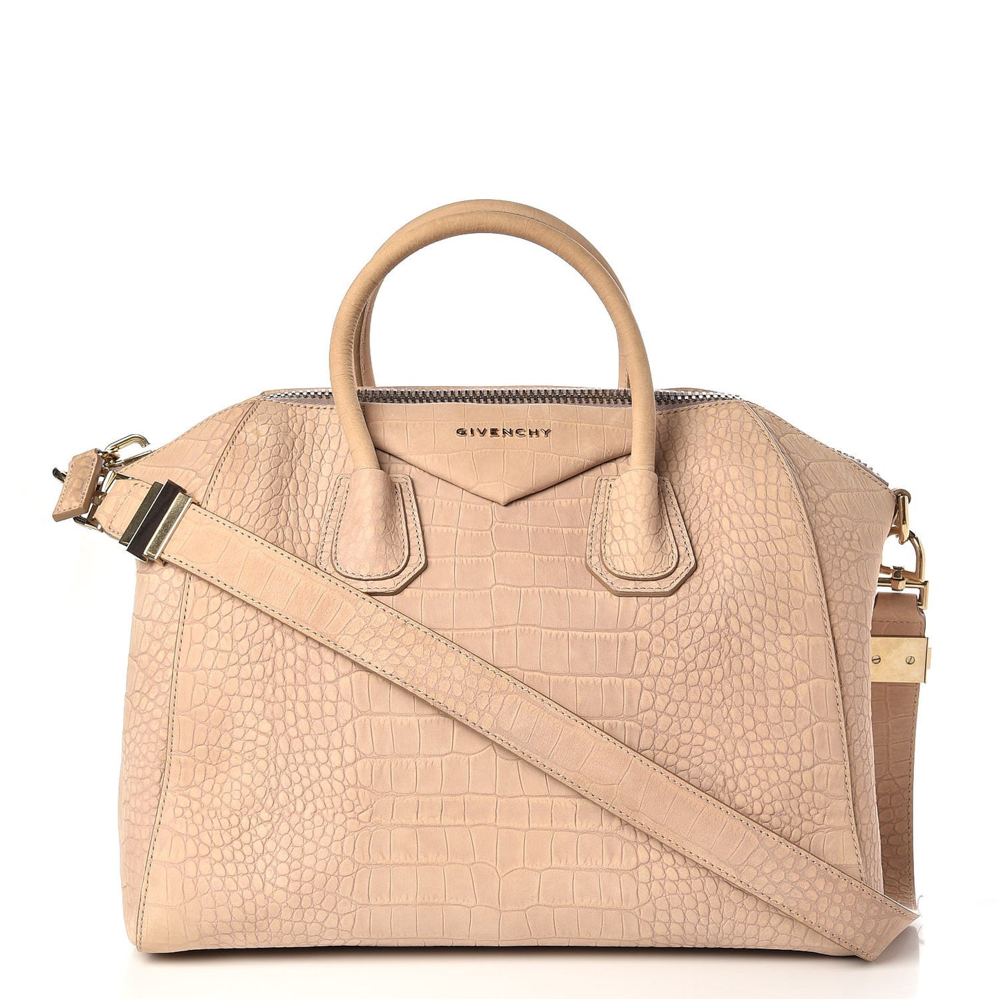Nubuck Crocodile Embossed Medium Antigona Beige