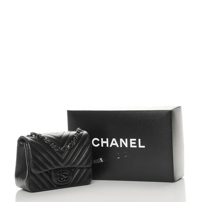 Chanel Lambskin Chevron Quilted Mini Square Flap So Black 8 of 8