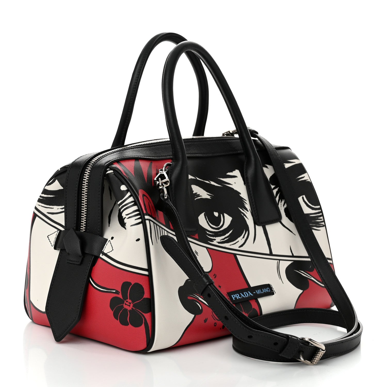 Prada Grace Lux Comic Print Bowler Bag Fuoco Black 3 of 11