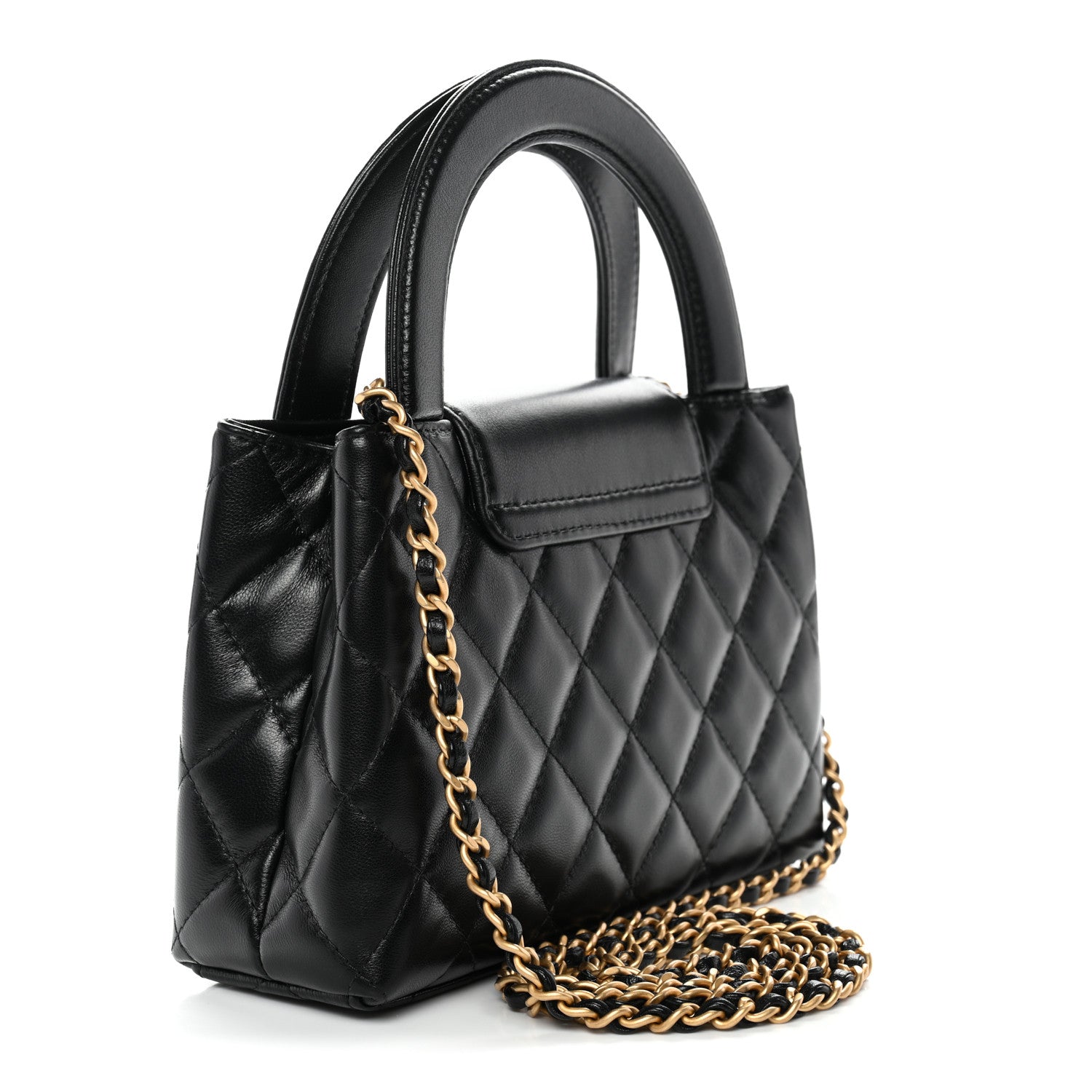 Chanel Shiny Aged Calfskin Quilted Nano Kelly Shopper Black Black 3 of 11