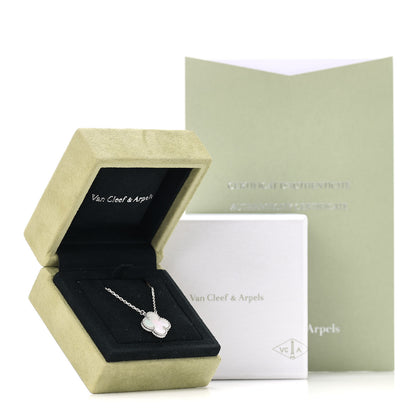 Van Cleef & Arpels 18K White Gold Mother of Pearl Vintage Alhambra Pendant Necklace 7 of 7