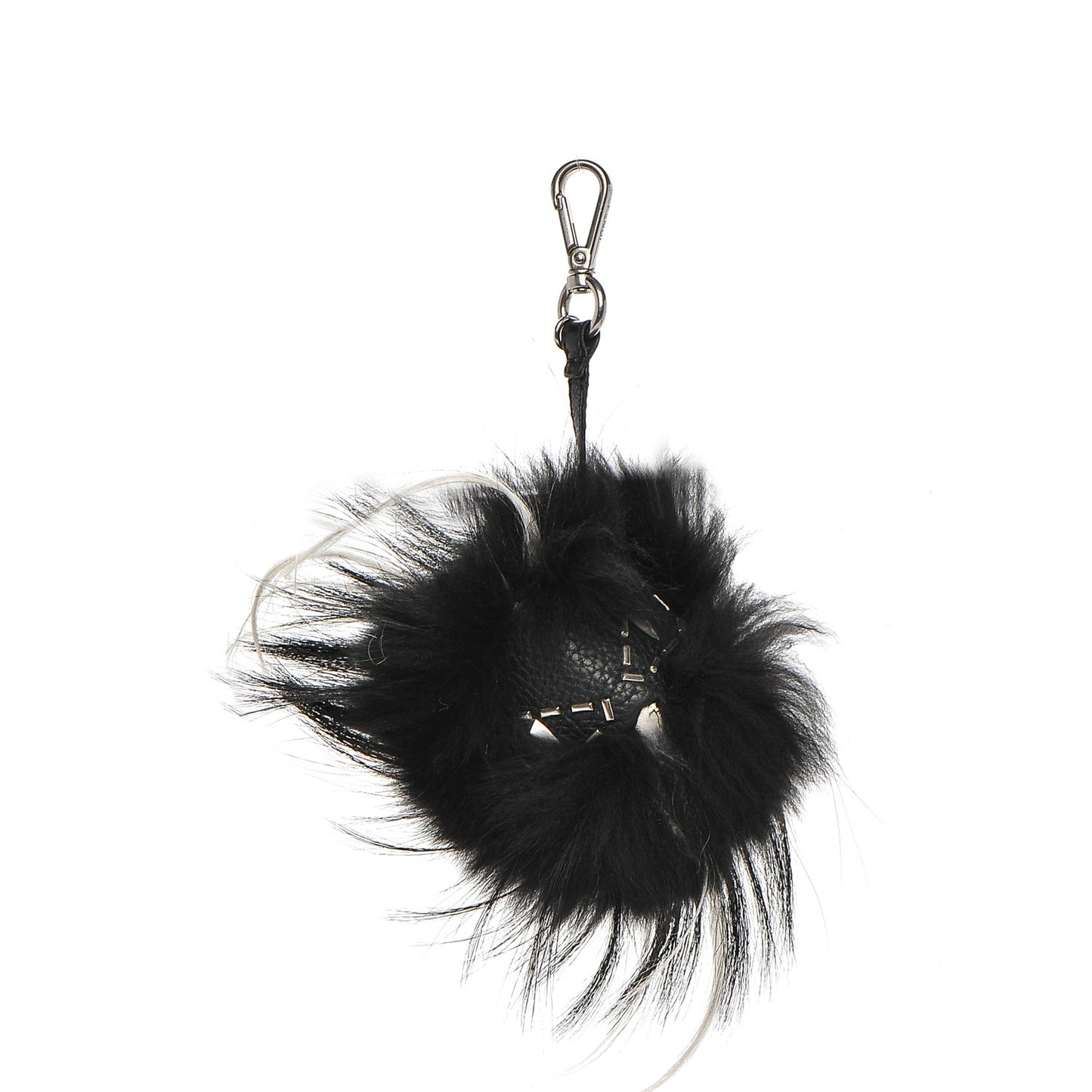Cuoio Romano Goat Fox Fur Metal Stitch Triangle Monster Eyes Cube Bag Charm Black White