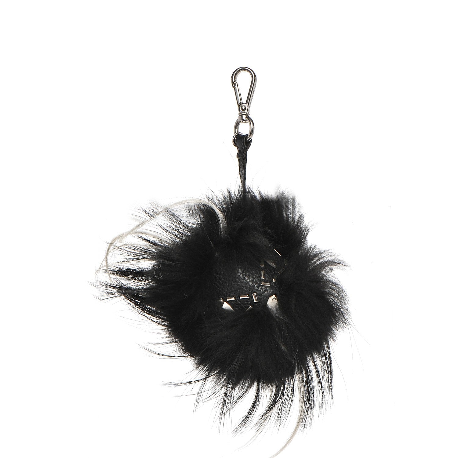 Fendi Cuoio Romano Goat Fox Fur Metal Stitch Triangle Monster Eyes Cube Bag Charm Black White 1 of 4