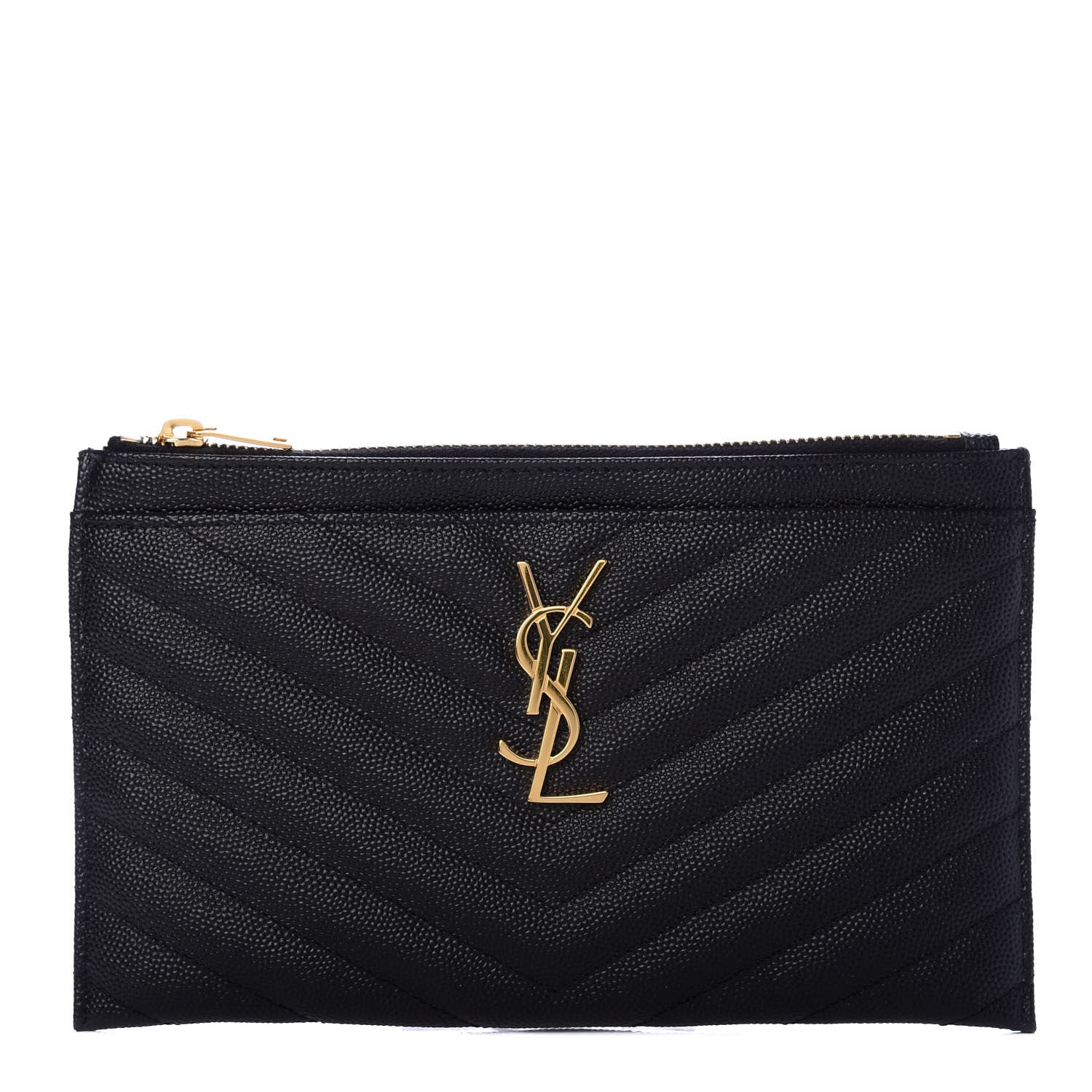 Saint Laurent Grain De Poudre Chevron Monogram Bill Pouch Black 1 of 6