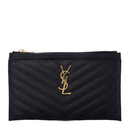 Saint Laurent Grain De Poudre Chevron Monogram Bill Pouch Black 1 of 6